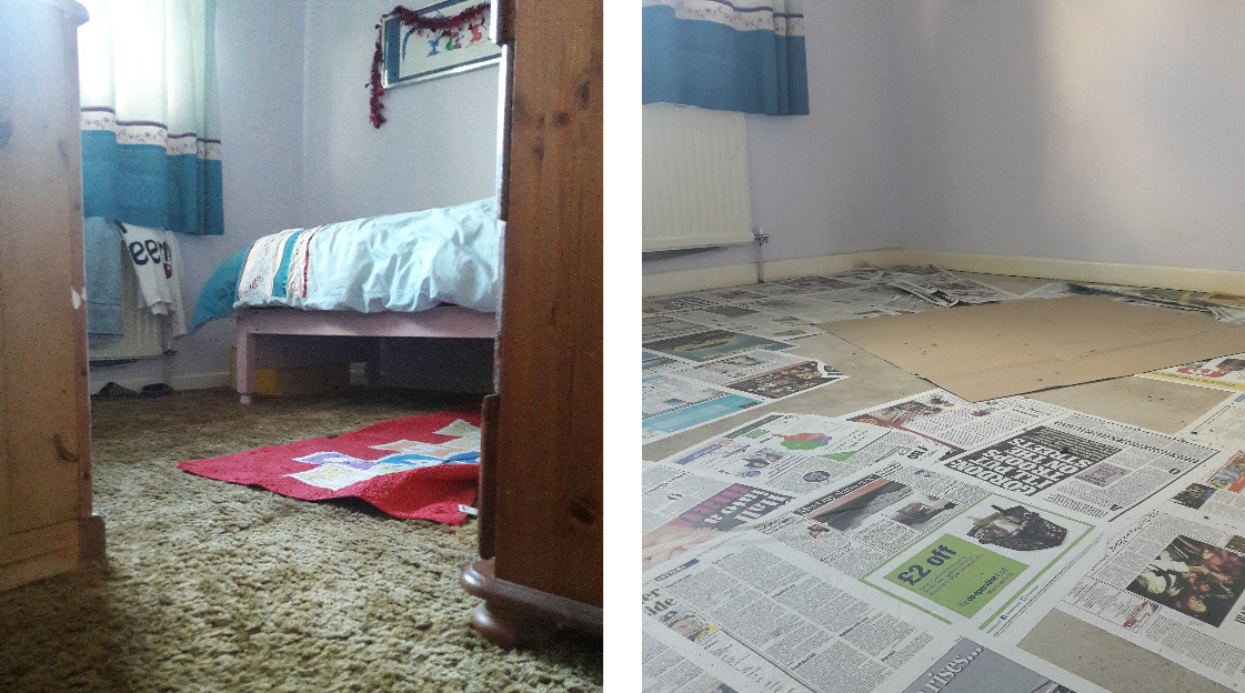 Originally carpeted, the teenager's bedroom was emptied to ready for the makeover