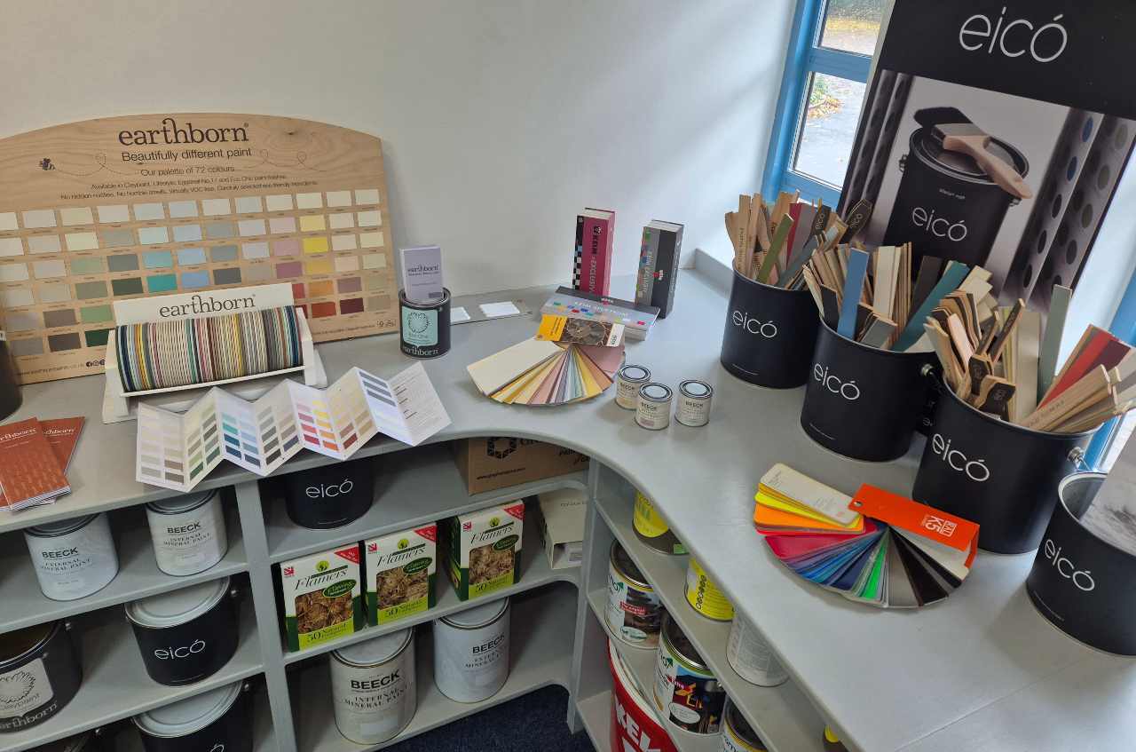 Interior Paint display inside the Celtic Sustainables Shop