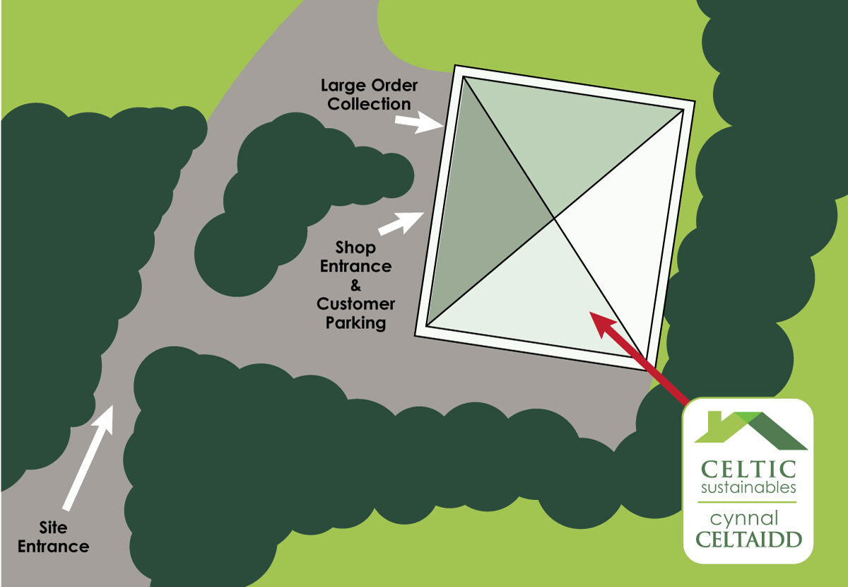 Celtic Sustainbles Site Map map showing the Celtic Sustainables site and collection points