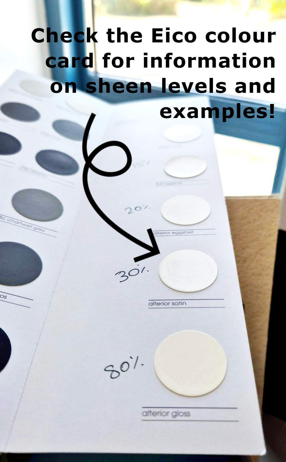 Eico Paint Colour Card shows all the paint sheen levels