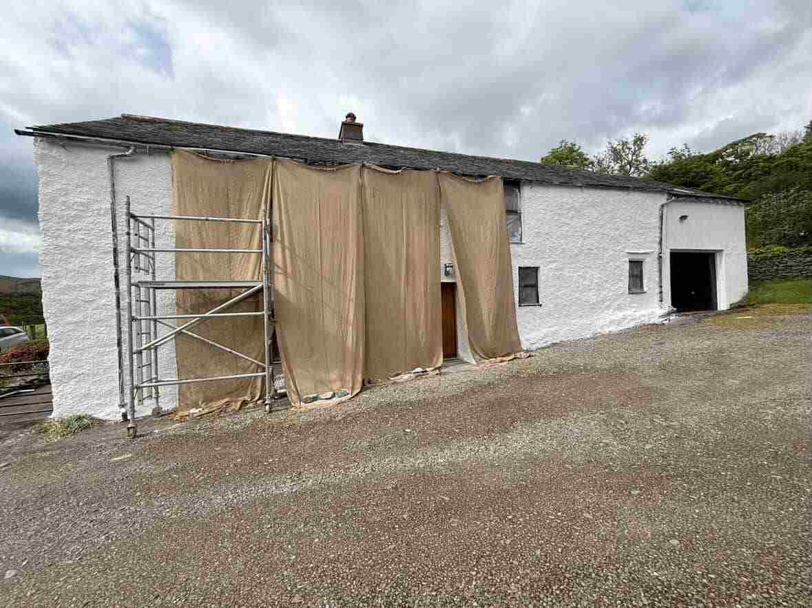 External summer lime work protected from heat Lake District Property Renovator Brad O'leary