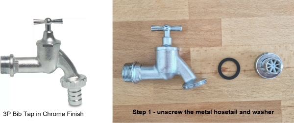Step 1 of how to fit a click connector to a garden bib tap