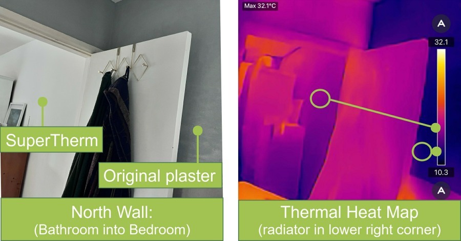 Thermal Image Heat Map of Insulating Plaster compared to Pink Plaster