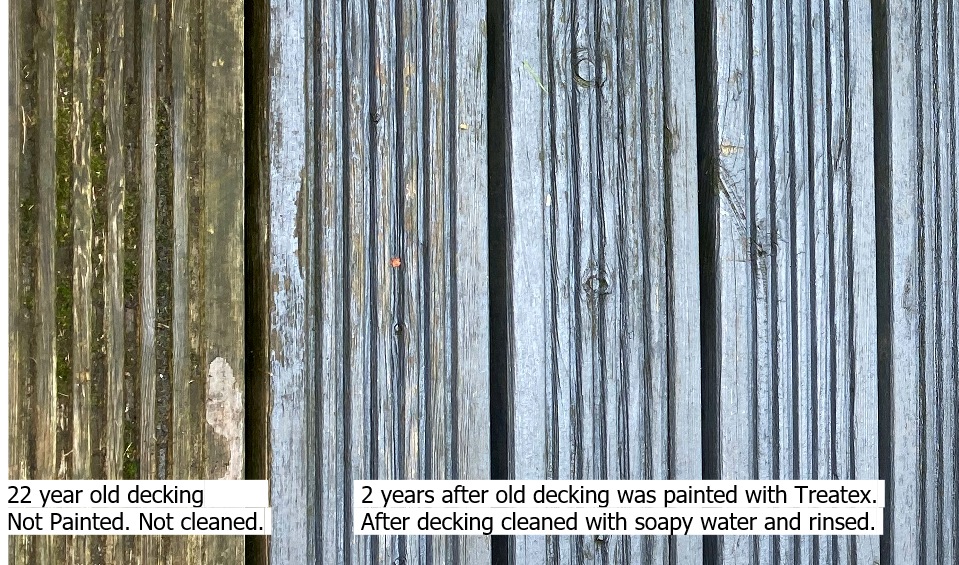 The Decking two years after being painted with Treatex products